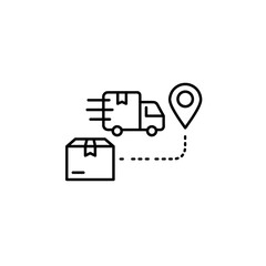 Delivery truck tracking package with location pin in simple design  