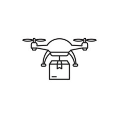 Drone delivering package with cargo in minimalistic style  