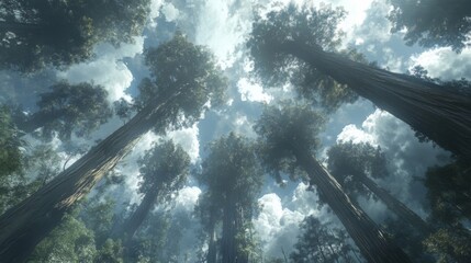 Looking Up Through a Lush Forest Canopy Under a Cloudy Sky
