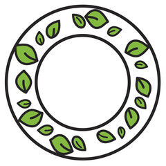 Decorative plate design with green leaves in modern style  