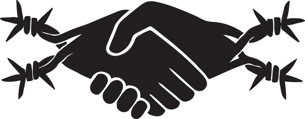 Handshake where the arms morph into barbed wire