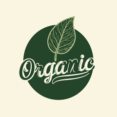Organic logo design with leaf on circular green background  