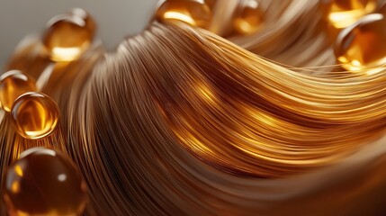 Backlit golden blonde hair flowing smoothly with warm highlights and soft shine against a blurred background. Concept of beauty and haircare