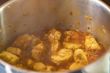 Pork is cooked in a pot with cabbage for Szeged goulash