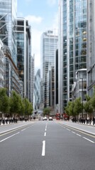 Obraz premium People stroll through a bustling city street as sunset casts a warm glow, creating a lively yet serene urban environment