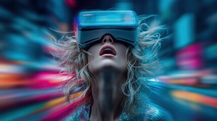 Multiple exposure of woman in virtual reality experience
