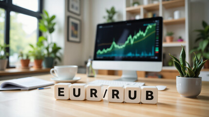 EUR RUB forecast analysis presents exchange rate prediction and market trends for Euro and Russian Ruble with copy space