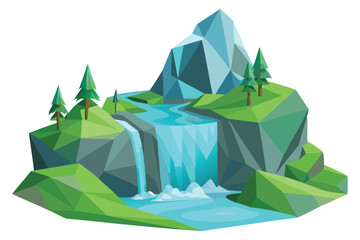 Low poly waterfall scene