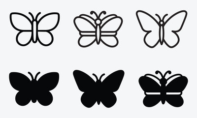 Butterfly Icon Set of Simple Line and Silhouette Vector Style on White Background
