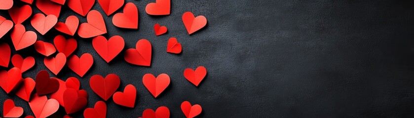 Red Paper Hearts on Black Background, Valentine's Day, Love Valentine's Day, Love