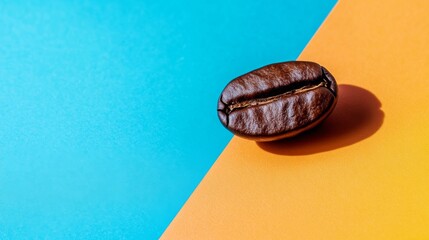 Single Roasted Coffee Bean on Blue and Orange Background, Coffee Bean Photography, Coffee
