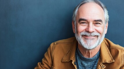 Smiling Senior Man in Brown Jacket, Portrait Photography, Happy Retirement Senior, Portrait
