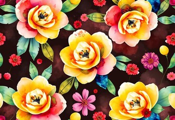 Abstract watercolor floral seamless pattern  Digital art, vibrant colors, perfect for fabric prints,  bright,  artwork
