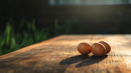 Sunlit Eggs on Wooden Table, Rustic Still Life Photography, Farm Fresh Eggs farmhouse, country