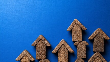 Wooden Arrows on Blue Background Growth Concept, Business Growth, Upward Trend