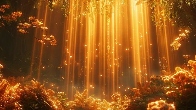 forest with amazing magical gold background