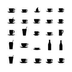 Cafe icons set silhouette collection coffee tea cups mugs drinks