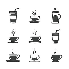 Cafe icons set silhouette coffee tea drinks beverage cups