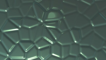 Irregular polygonal 3D surface with glossy green lighting.