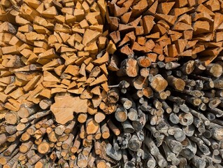 pile of firewood of different type and age