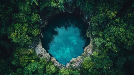 Aerial View of a Natural Turquoise Cenote Surrounded by Lush Green Trees