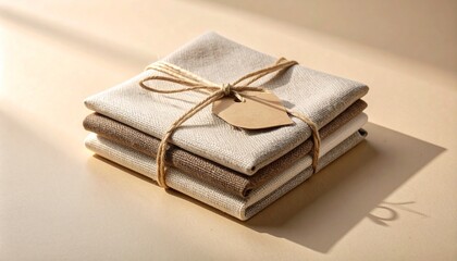 Minimal Stack of Neutral Fabric Swatches with Paper Tag