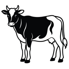 Isolated cow stands, exhibiting bold black and white Holstein patterned hide, creating a striking vector