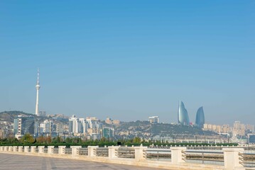 view of the city of Baku from the embankment of the seaside boulevard
