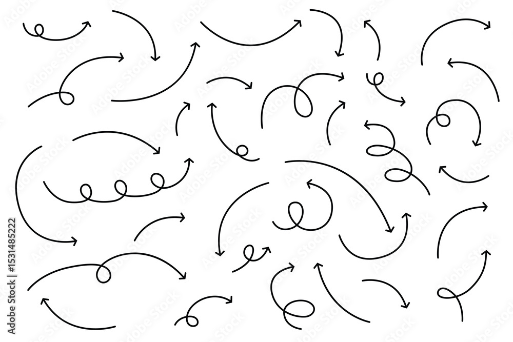 Poster collection of hand-drawn style arrows pointing in various directions. simple black arrows with a uni