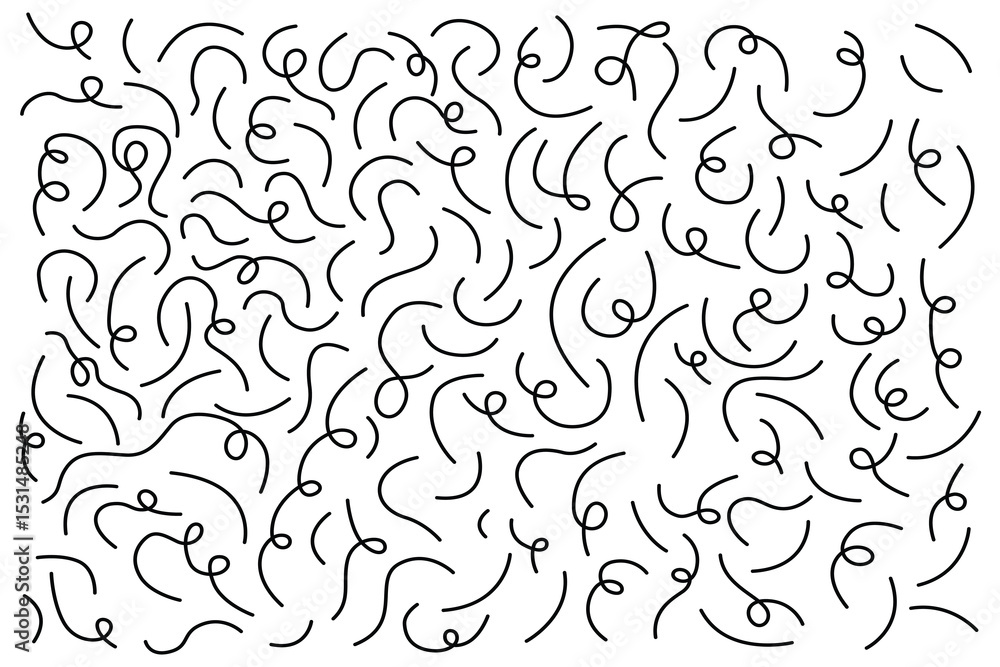 Poster dynamic black line art: a chaotic yet harmonious dance of loops and curves on a pristine white canva