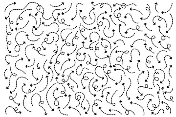 Dynamic array of curved, dotted arrows pointing in different directions, creating a textured and directional background or pattern.