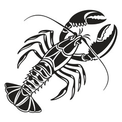 Isolated lobster illustration in a black and white format shows detail