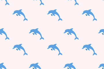 Seamless dolphin pattern on light background with jumping dolphins. Perfect for marine themes, kids content and wrapping design