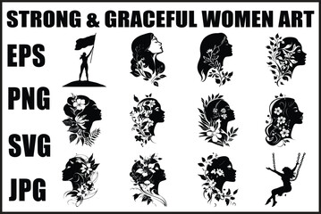 Naklejka premium Elegant Female Face with Floral Hair