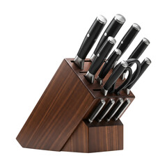 Premium 10-Piece Knife Block Set High-Carbon Stainless Steel Blades with Walnut Wood Block.  Exceptional sharpness and elegant design, perfect for any kitchen.