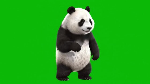 Cute baby panda bear dancing and enjoying against green screen