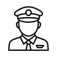 Airline pilot icon in peaked cap outline on white background