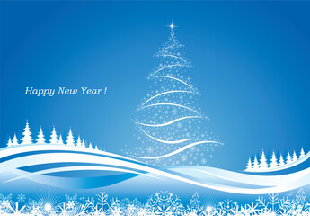 Happy New Year. Winter background with Christmas tree, abstraction. Vector illustration.
