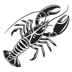 Monochromatic clawed lobster portrait is displayed with its long antennae and segmented body