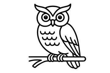 Fototapeta premium Owl Sitting on Branch Minimal Vector Illustration 