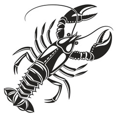 Monochrome depiction showcases a striking lobster with detailed claws on a pristine backdrop