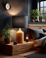 Wooden lamp with curved base design high resolution picture