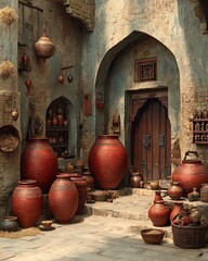 Worn clay pots capturing traditional ambiance high resolution picture