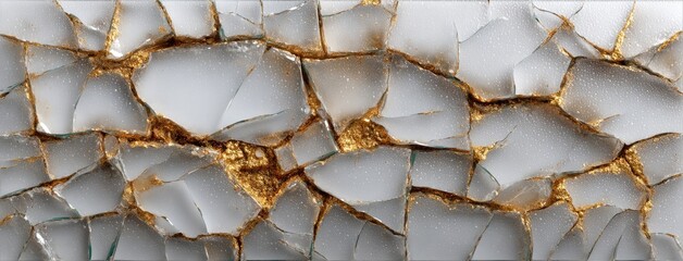 A large, shattered glass window fills the center of a bright white background, representing contrasts of hope and loss vividly
