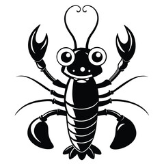 Playful cartoon lobster cheerfully waves its claws in a delightful monochrome portrayal