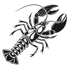 shows a simple black lobster with detailed claws and body segments on white