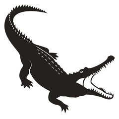 Silhouette shows an alligator with its mouth open, its teeth are visible and sharp
