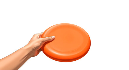 Hand Holding an Orange Flying Disc on White Background