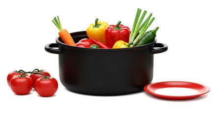 Fresh Vegetables in Black Pot with Red Plate