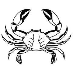 Simplified crab outline showcases strong claws, evoking nautical themes and seafood culinary inspirations